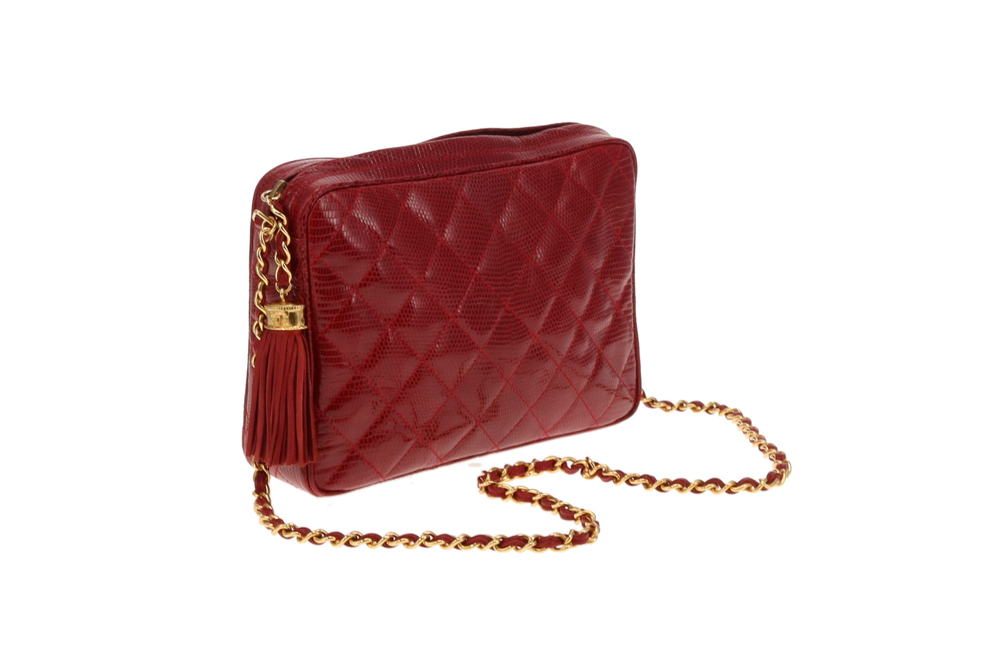 Chanel Vintage Red Coated Caviar Camera Bag With Tassel 1986/88