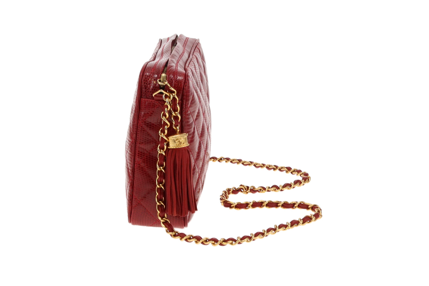 Chanel Vintage Red Coated Caviar Camera Bag With Tassel 1986/88