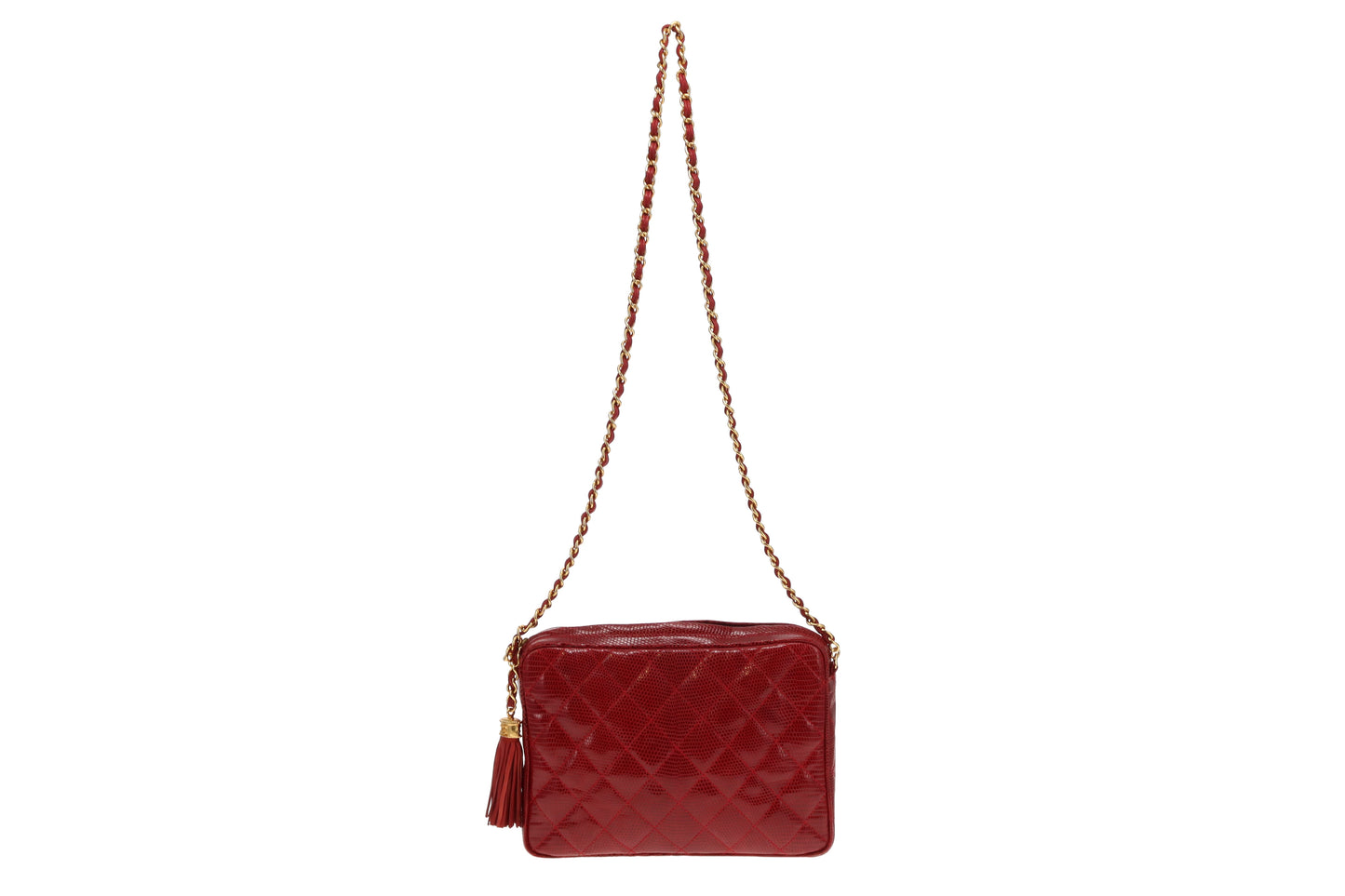 Chanel Vintage Red Coated Caviar Camera Bag With Tassel 1986/88