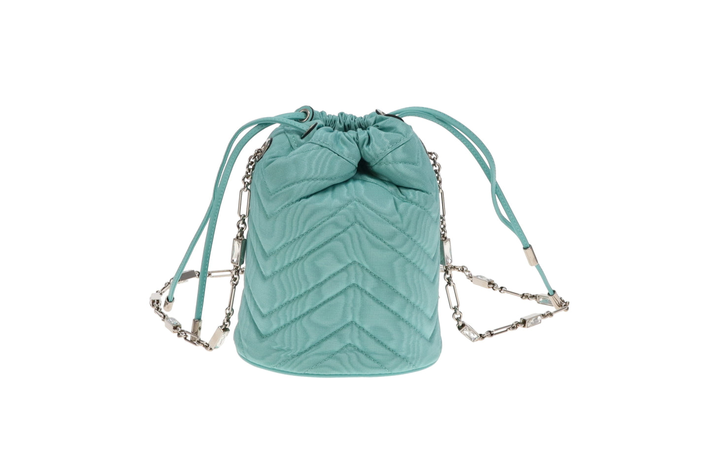 Gucci Tiffany Blue Moire Fabric and Crystal GG Marmont Bucket Bag