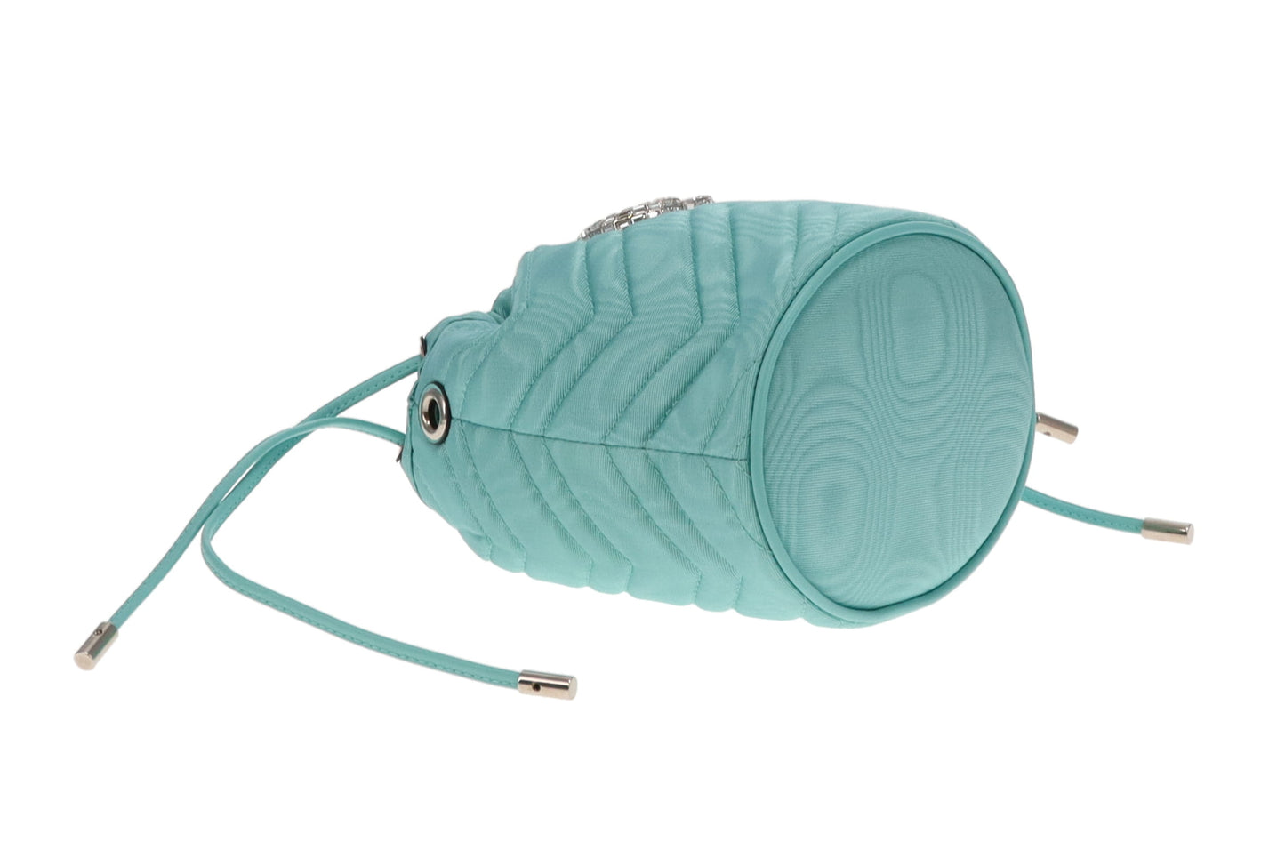 Gucci Tiffany Blue Moire Fabric and Crystal GG Marmont Bucket Bag