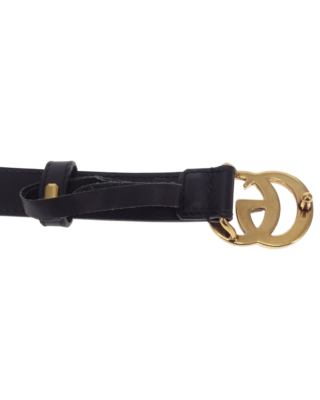 Gucci Black Leather GHW Double G Thin Belt 85cm