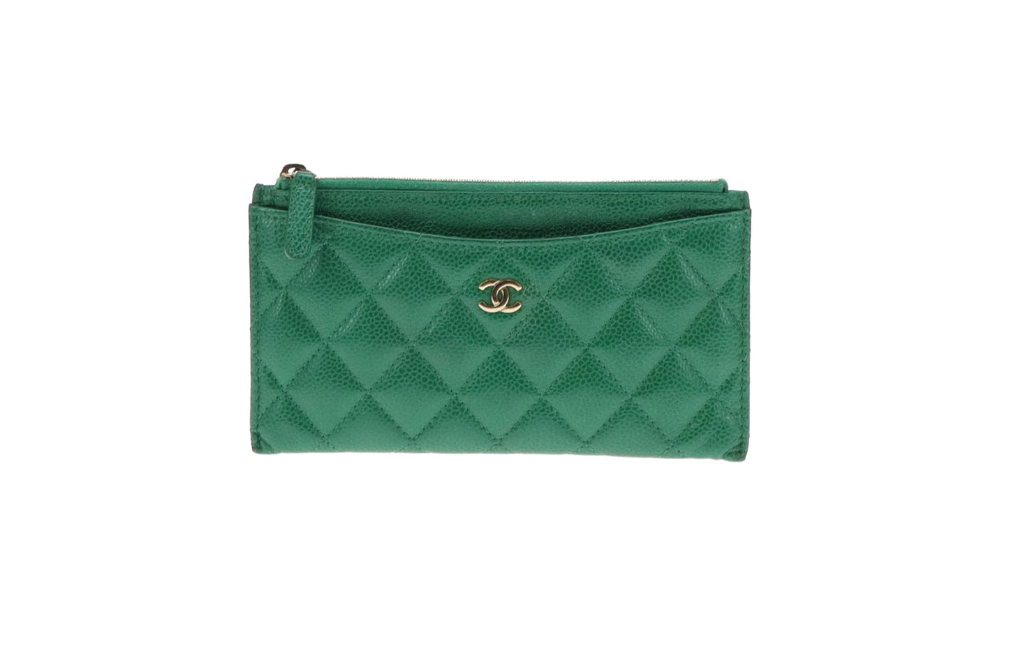 Chanel Emerald Green Caviar Long Coin Card & Note Wallet