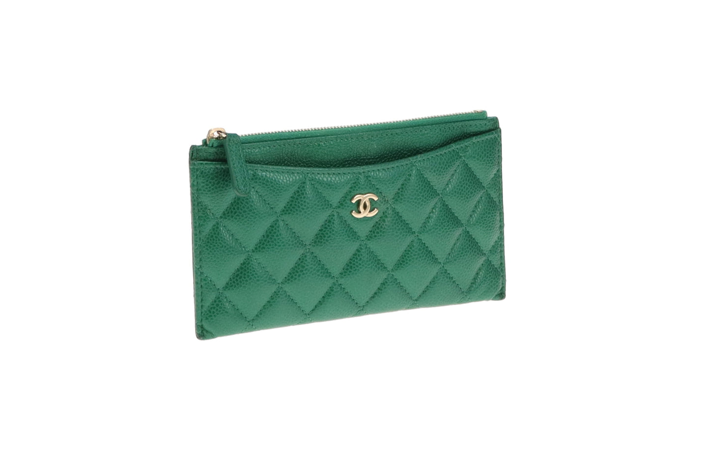 Chanel Emerald Green Caviar Long Coin Card & Note Wallet