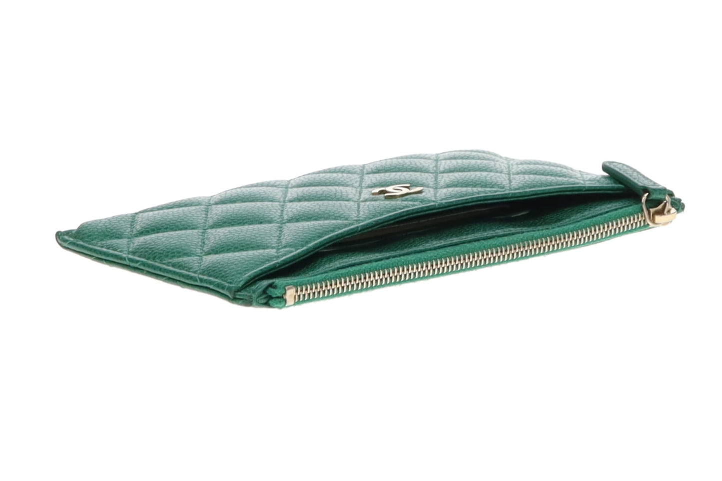 Chanel Emerald Green Caviar Long Coin Card & Note Wallet