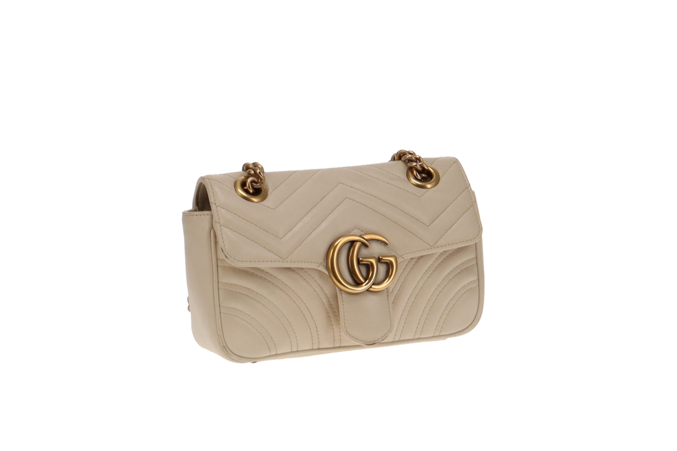 Gucci Cream Chevron Leather Mini Marmont Flap Bag RRP 1900