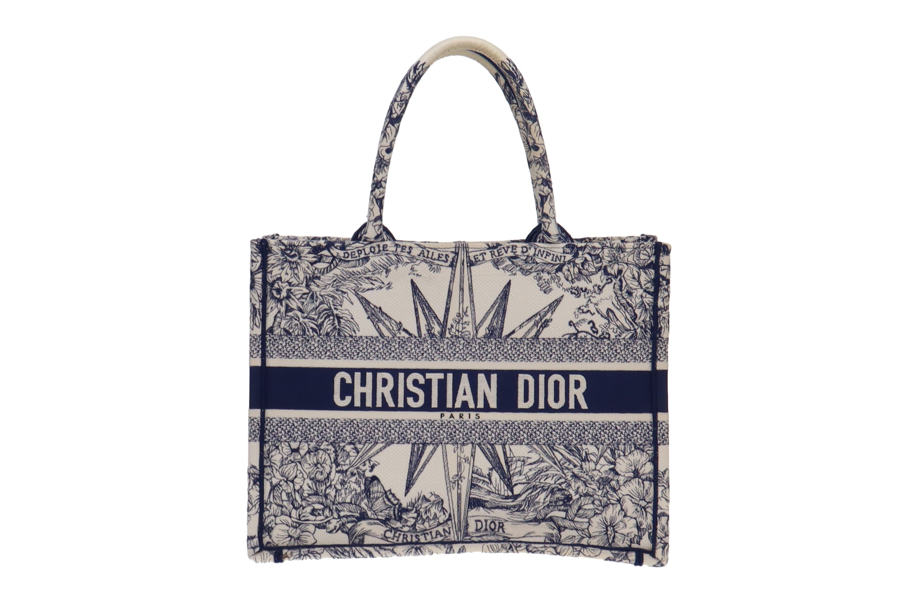 Dior White and Blue Reve d Infini Embroidery Canvas Medium Book Tote 2022