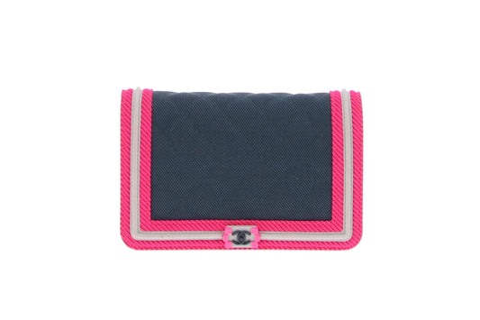 Chanel Pink/Navy/Grey Boy Fluo Wallet On Chain 2016