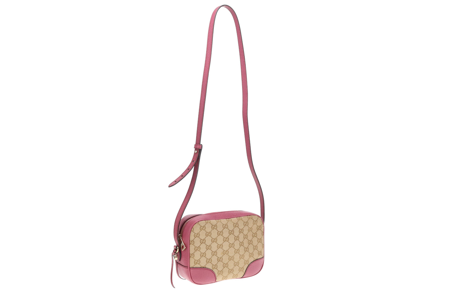 Gucci Pink Leather Trim GG Canvas Bree Camera Bag