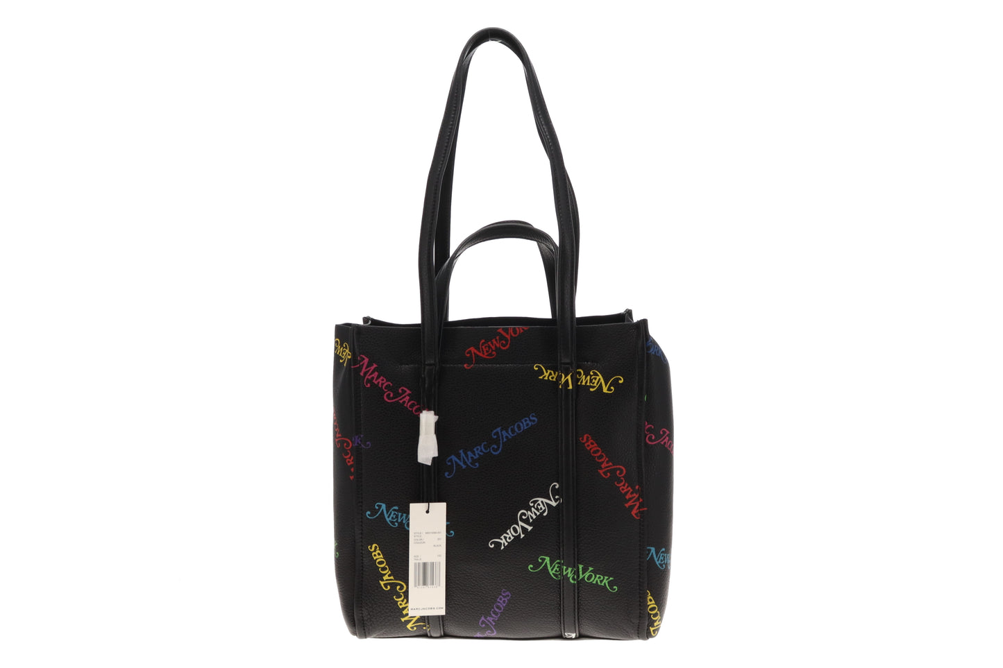 Marc Jacobs Tag Tote Bag 27 Black Leather Multi Logo