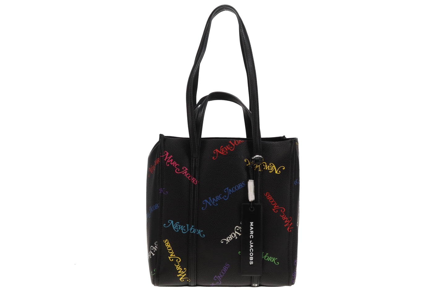 Marc Jacobs Tag Tote Bag 27 Black Leather Multi Logo