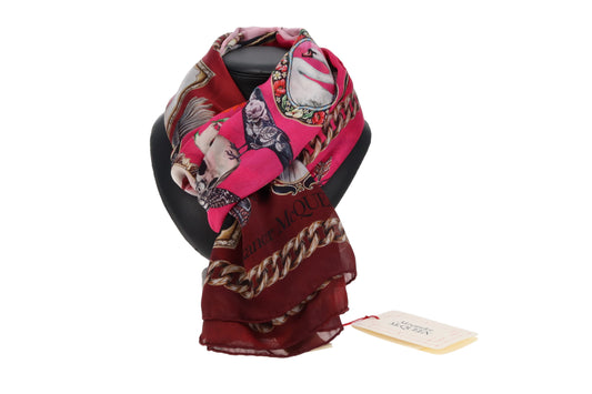 Alexander McQueen Pink Ombre 100% Silk Cameo and Skull Scarf