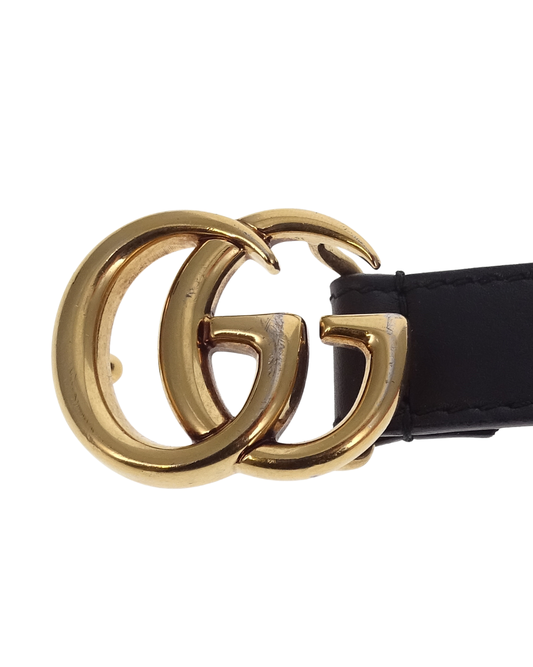 Gucci Black Leather GHW Double G Thin Belt 85cm