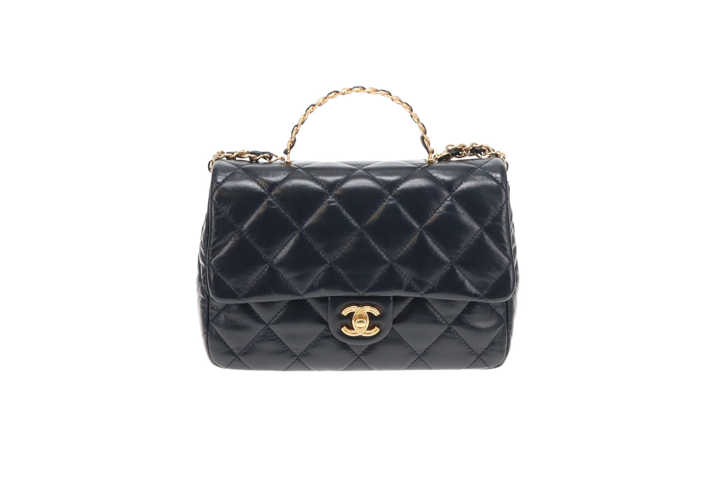 Chanel Navy Leather GHW 23A Golden Links Top Handle Flap Bag