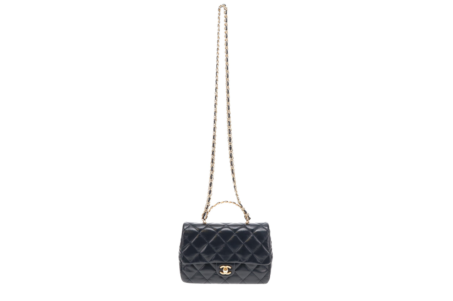 Chanel Navy Leather GHW 23A Golden Links Top Handle Flap Bag