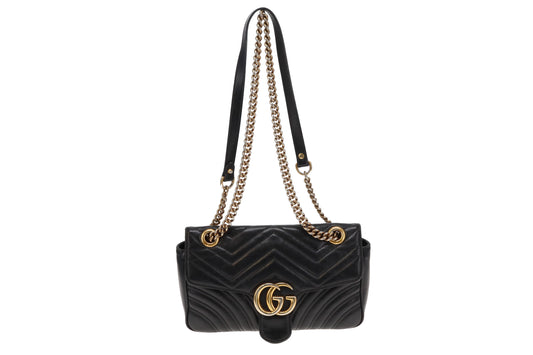 Gucci Black Chevron Leather GHW Small Marmont Flap Bag