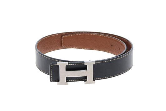 Hermes Noir and Gold H Belt Buckle Reversible Belt 32mm (size 80cm)