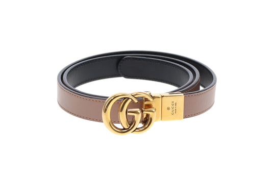 Gucci Pink and Black GG Marmont Reversible Thin Belt 75cm