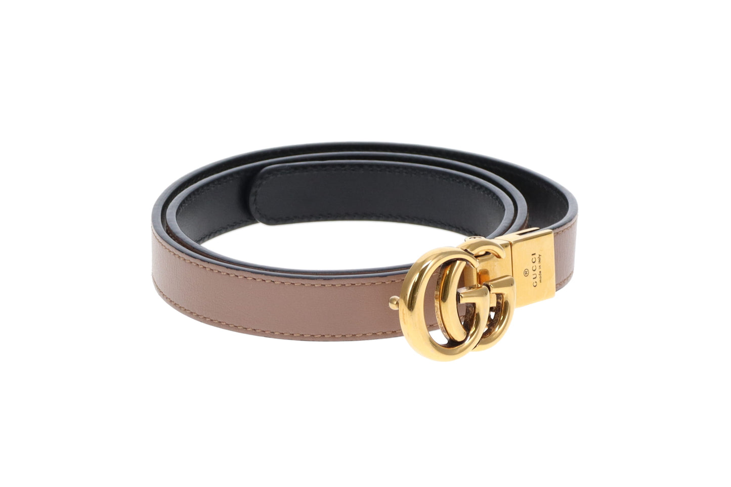 Gucci Pink and Black GG Marmont Reversible Thin Belt 75cm