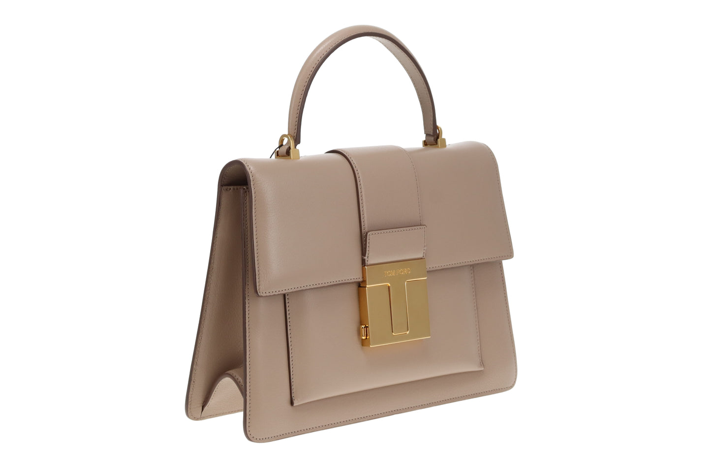 Tom Ford Beige Smooth Leather T-Clasp Top Handle Bag