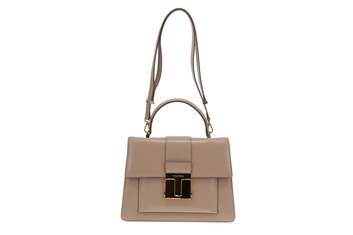 Tom Ford Beige Smooth Leather T-Clasp Top Handle Bag