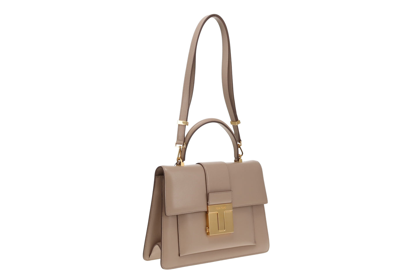 Tom Ford Beige Smooth Leather T-Clasp Top Handle Bag