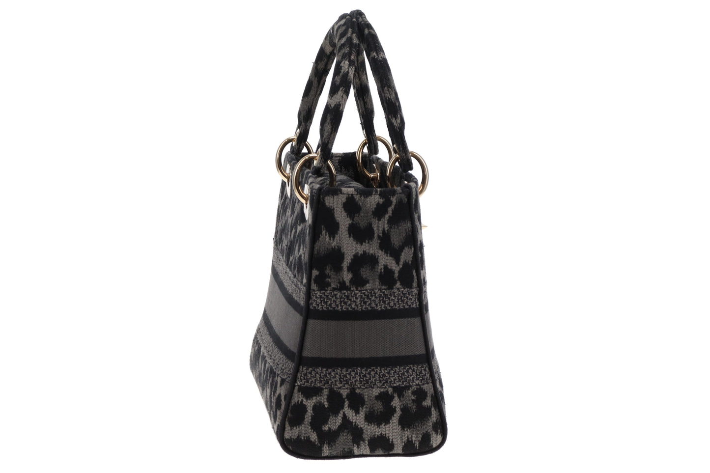 Dior Grey/Black Leopard Mizza Embroidered Canvas Medium Lady Dior D-Lite 2021