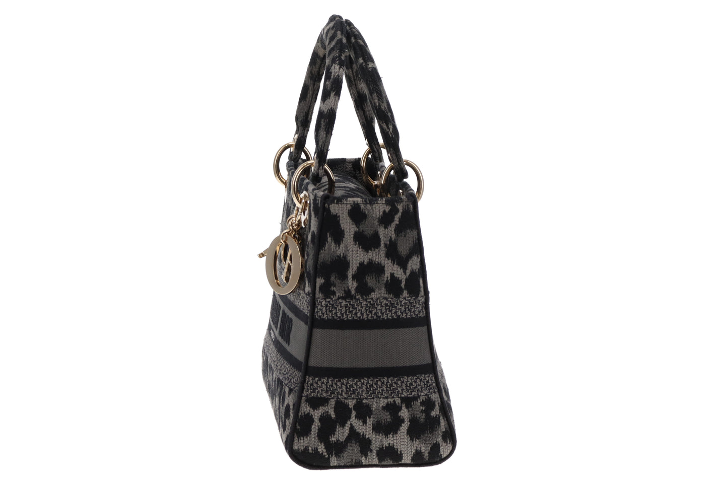 Dior Grey/Black Leopard Mizza Embroidered Canvas Medium Lady Dior D-Lite 2021