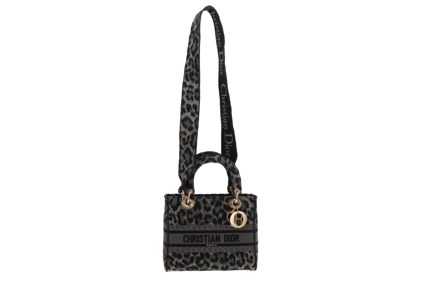 Dior Grey/Black Leopard Mizza Embroidered Canvas Medium Lady Dior D-Lite 2021