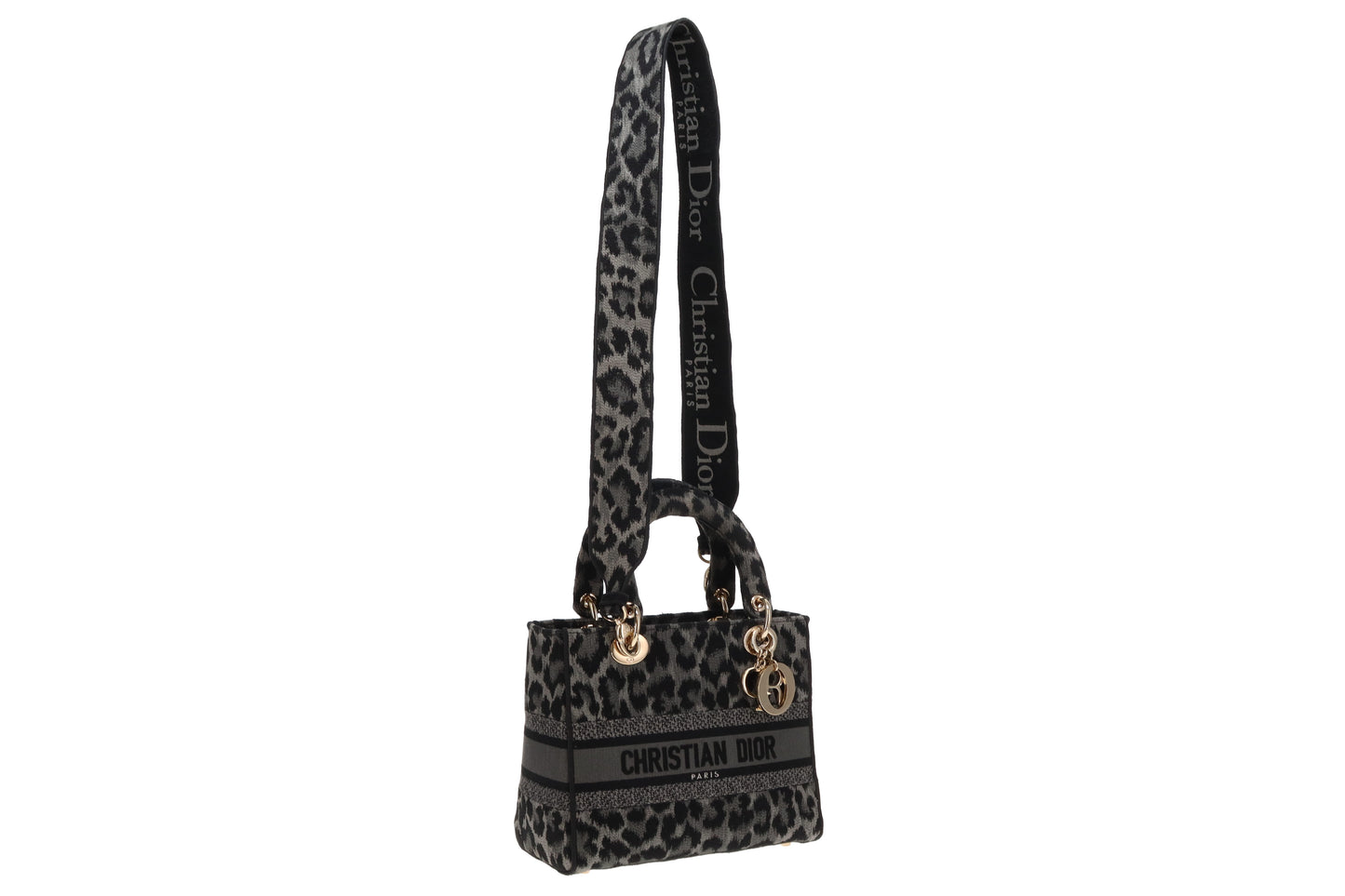 Dior Grey/Black Leopard Mizza Embroidered Canvas Medium Lady Dior D-Lite 2021