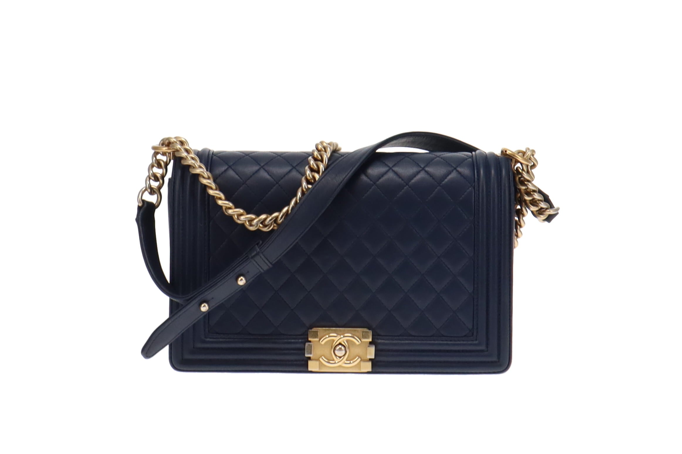 Chanel Navy and GHW New Medium Boy Bag 2015 16 21 series