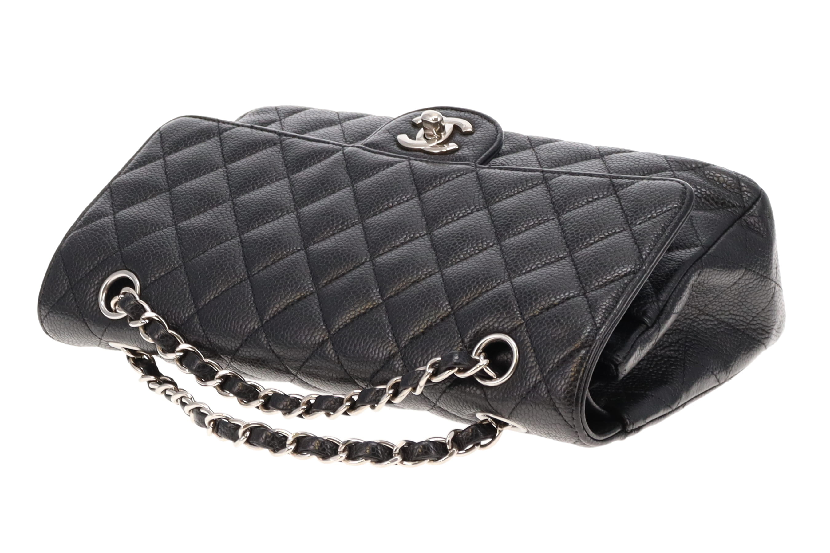 Chanel medium classic flap bag in caviar leather with silver hardware sale