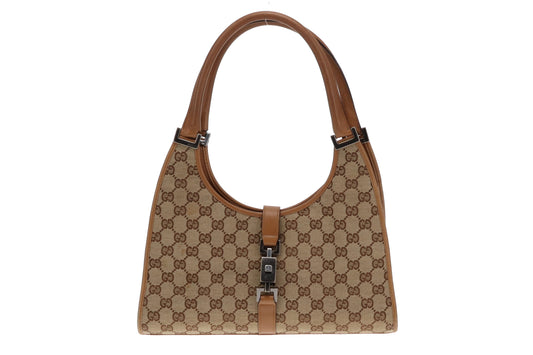 Gucci GG Canvas and Tan Leather Vintage Jackie