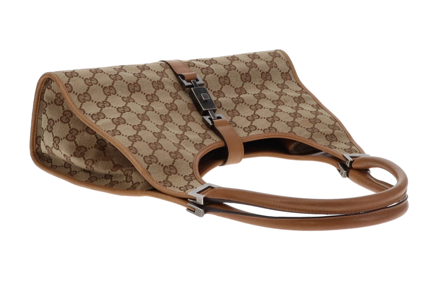 Gucci GG Canvas and Tan Leather Vintage Jackie