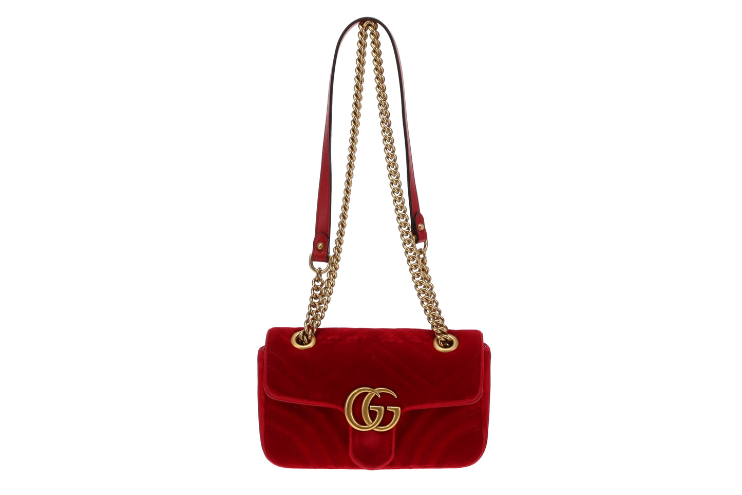 Gucci Red Velvet Classic Mini Marmont Chain Flap