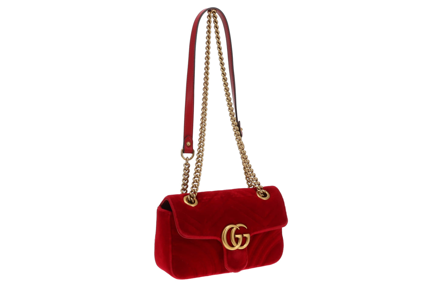 Gucci Red Velvet Classic Mini Marmont Chain Flap