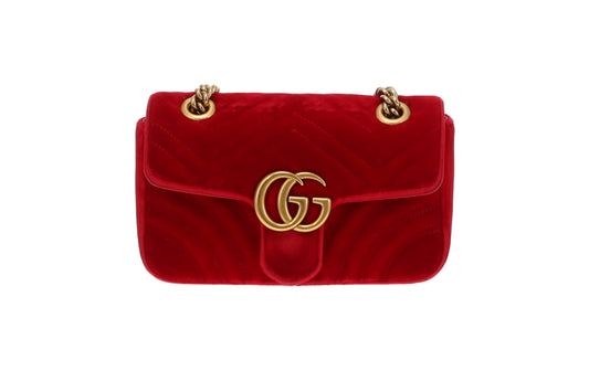 Gucci Red Velvet Classic Mini Marmont Chain Flap