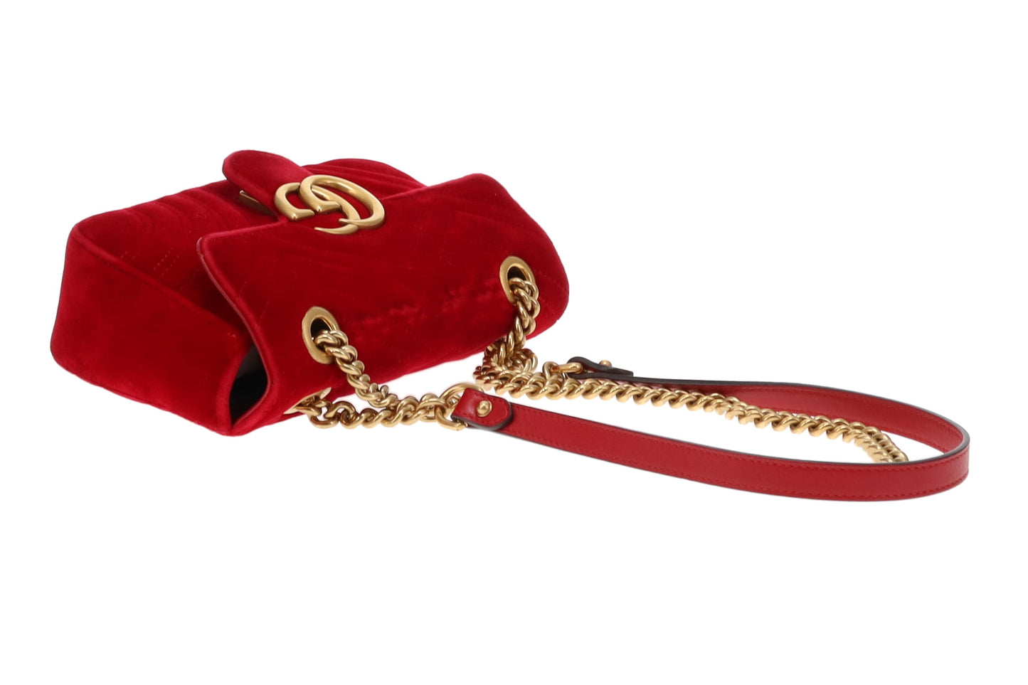 Gucci Red Velvet Classic Mini Marmont Chain Flap