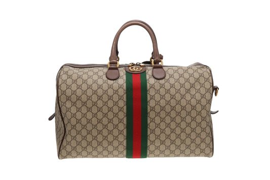 Gucci GG Supreme and Web Detail Savoy Duffle Bag with Strap