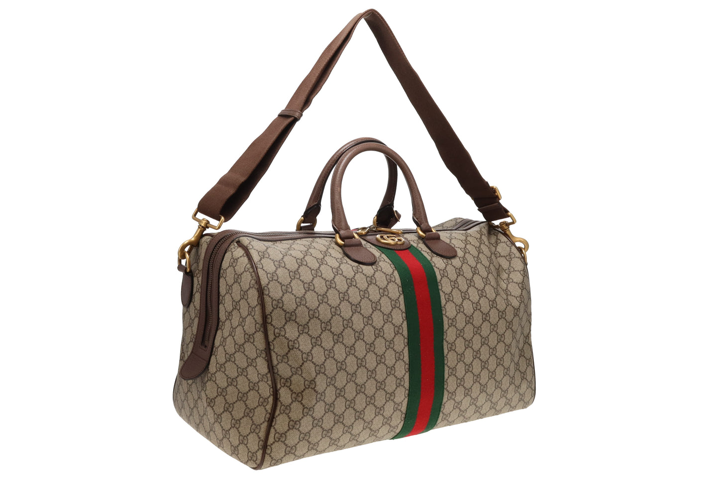 Gucci GG Supreme and Web Detail Savoy Duffle Bag with Strap