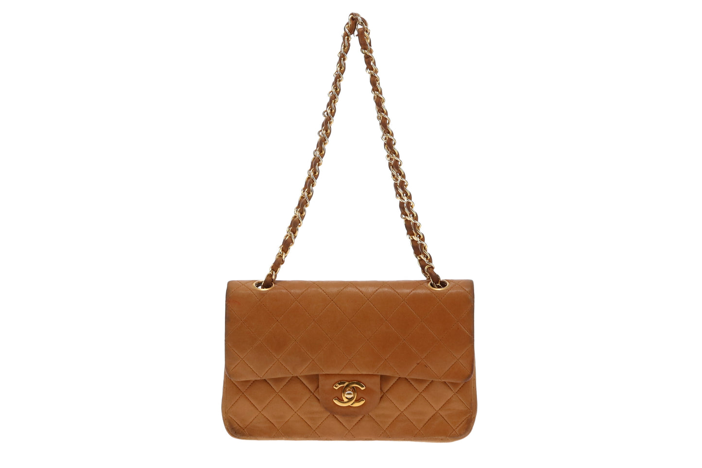 Chanel Tan Lambskin Classic Small Double Flap 1989