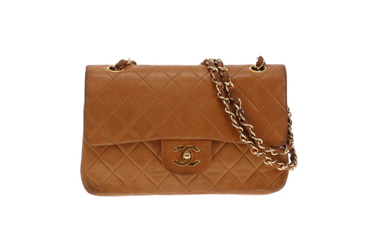 Chanel Tan Lambskin Classic Small Double Flap 1989