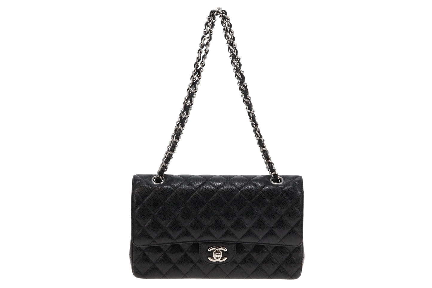 Chanel Black Caviar Leather Classic Double Flap With Silver Hardware 2017/18