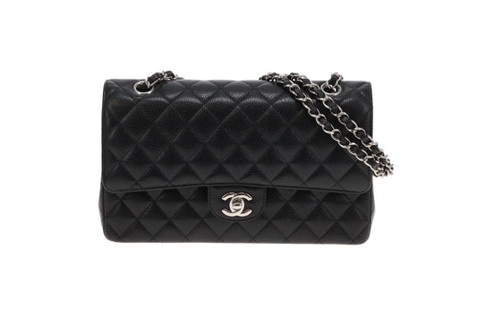 Chanel Black Caviar Leather Classic Medium Double Flap With Silver Hardware 2017/18