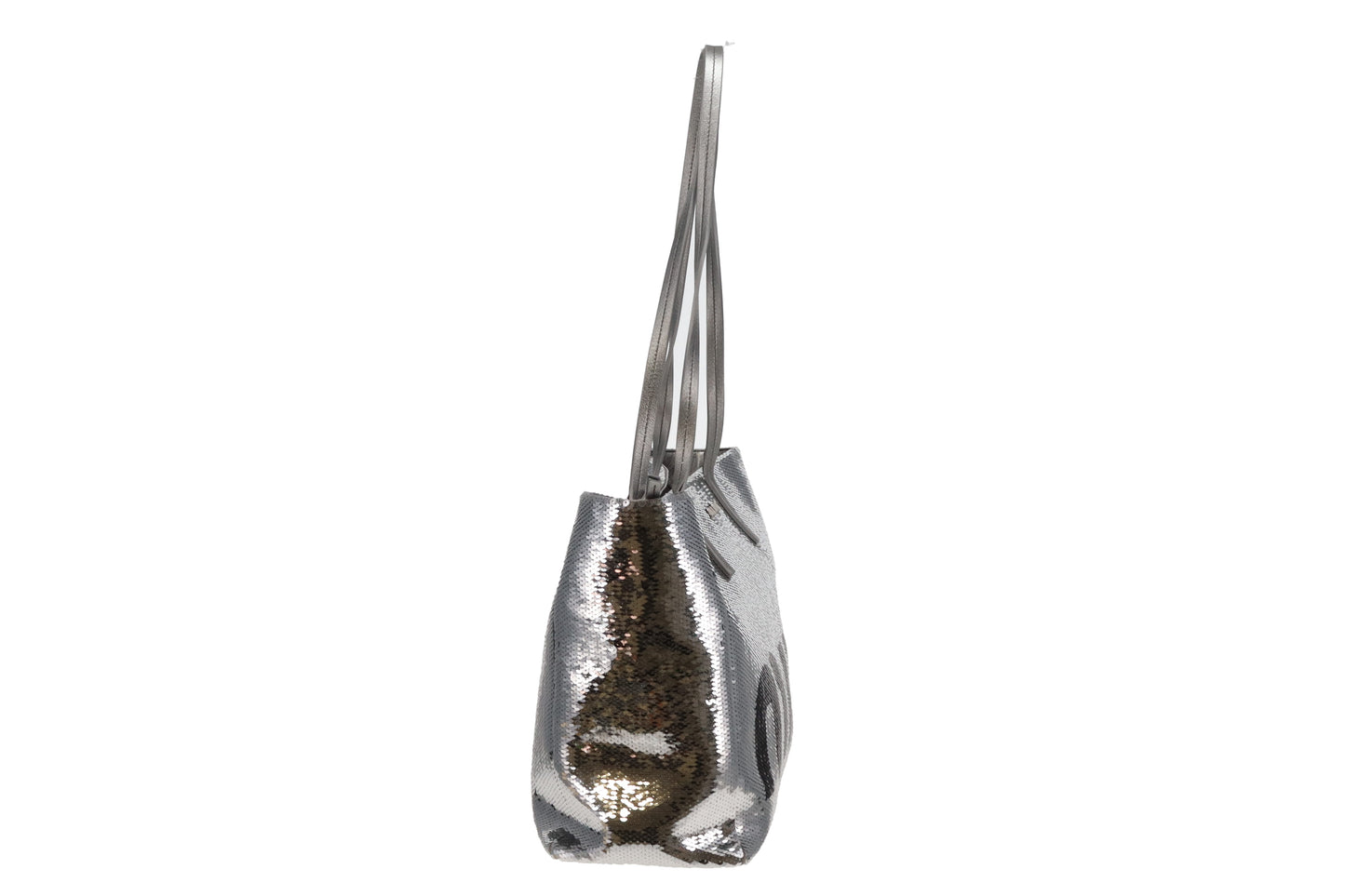 Miu Miu Silver and Black Logo Sequin Tote Bag