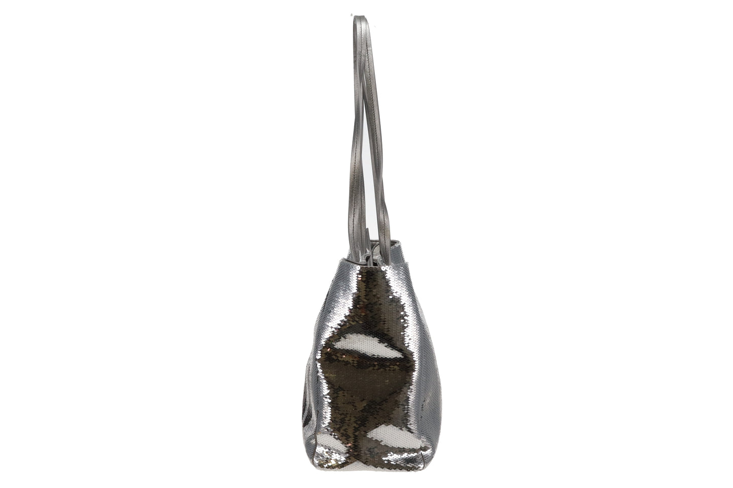 Miu Miu Silver and Black Logo Sequin Tote Bag