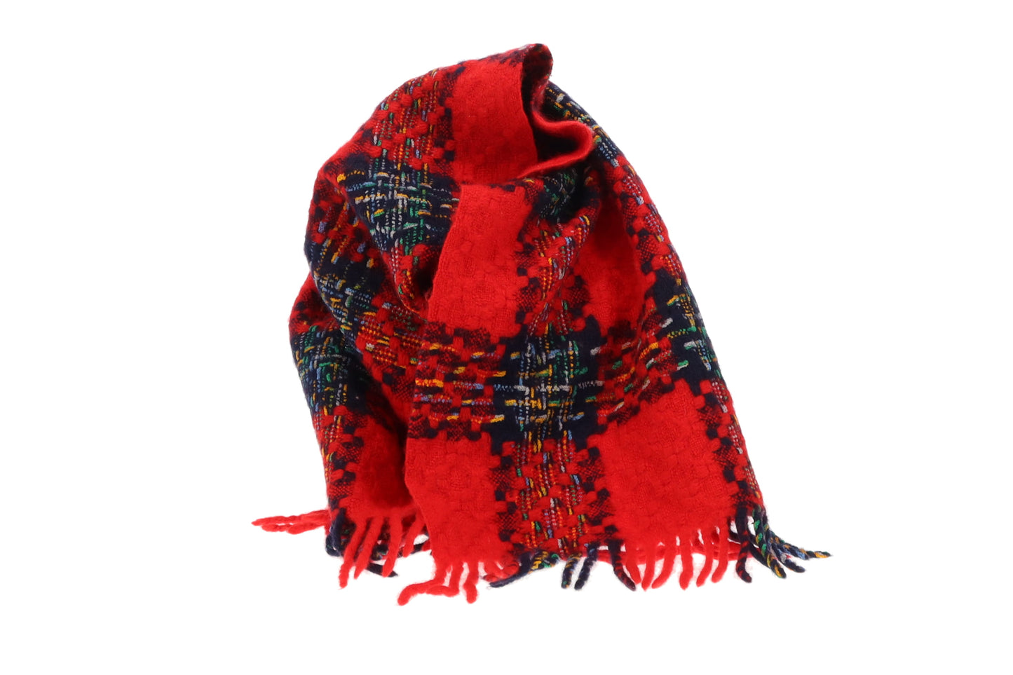 Burberry Red and Multi Check Lambswool Scarf