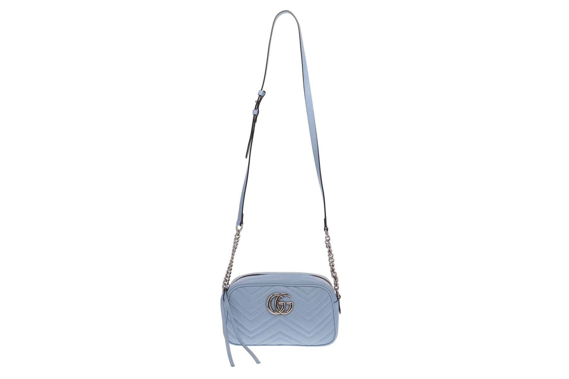 Auth GUCCI Pochette Bag Blue/Gray Canvas Small Adjustable Leather Strap