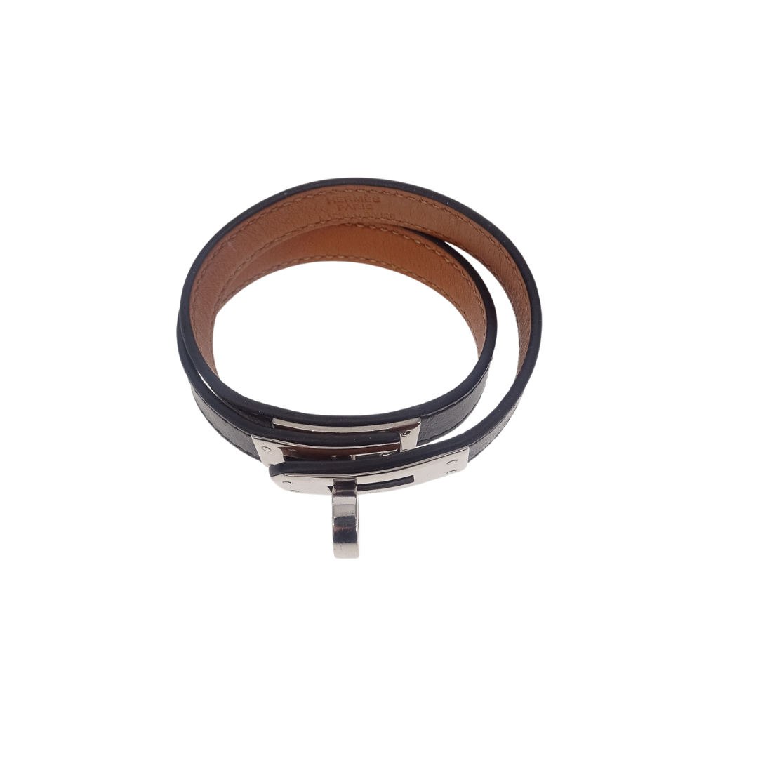 Hermes Black Leather Double Tour Kelly Bracelet