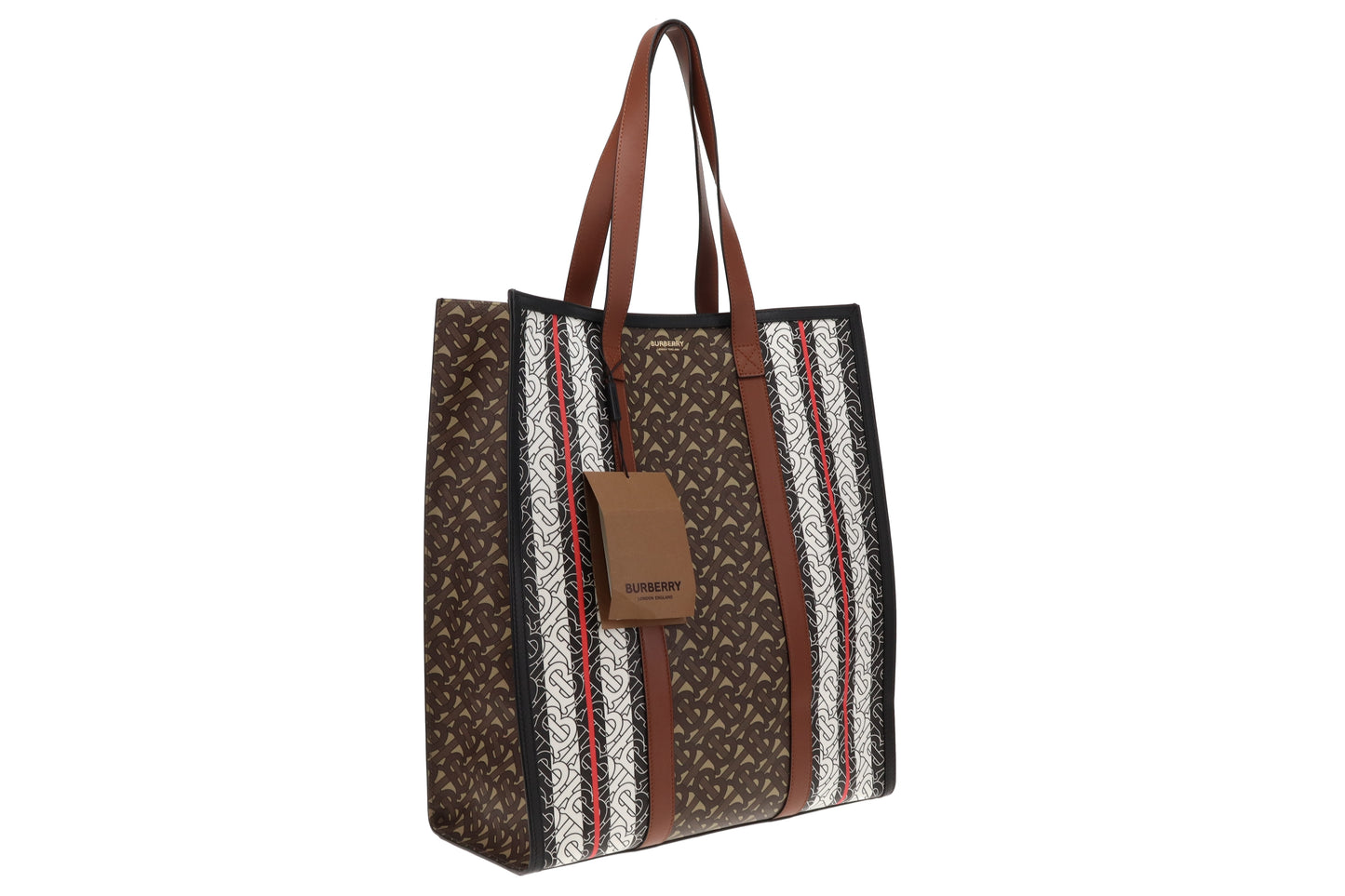 Burberry Bridle Print Brown Monogram E-Canvas Stripe Tote with Strap